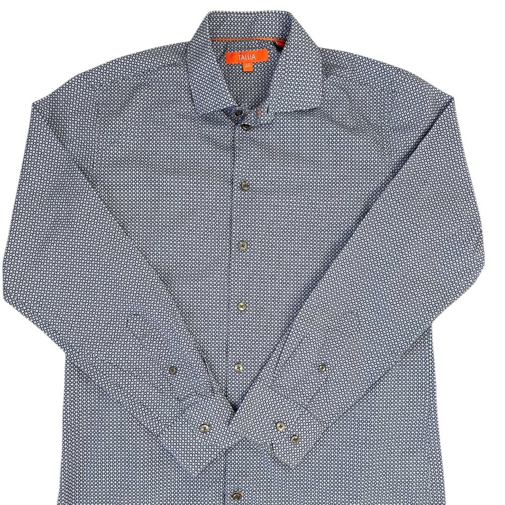 Tallia Mens Dress Shirt Blue White Diamond Size 16.5 36/37 Button Down Pre-owned